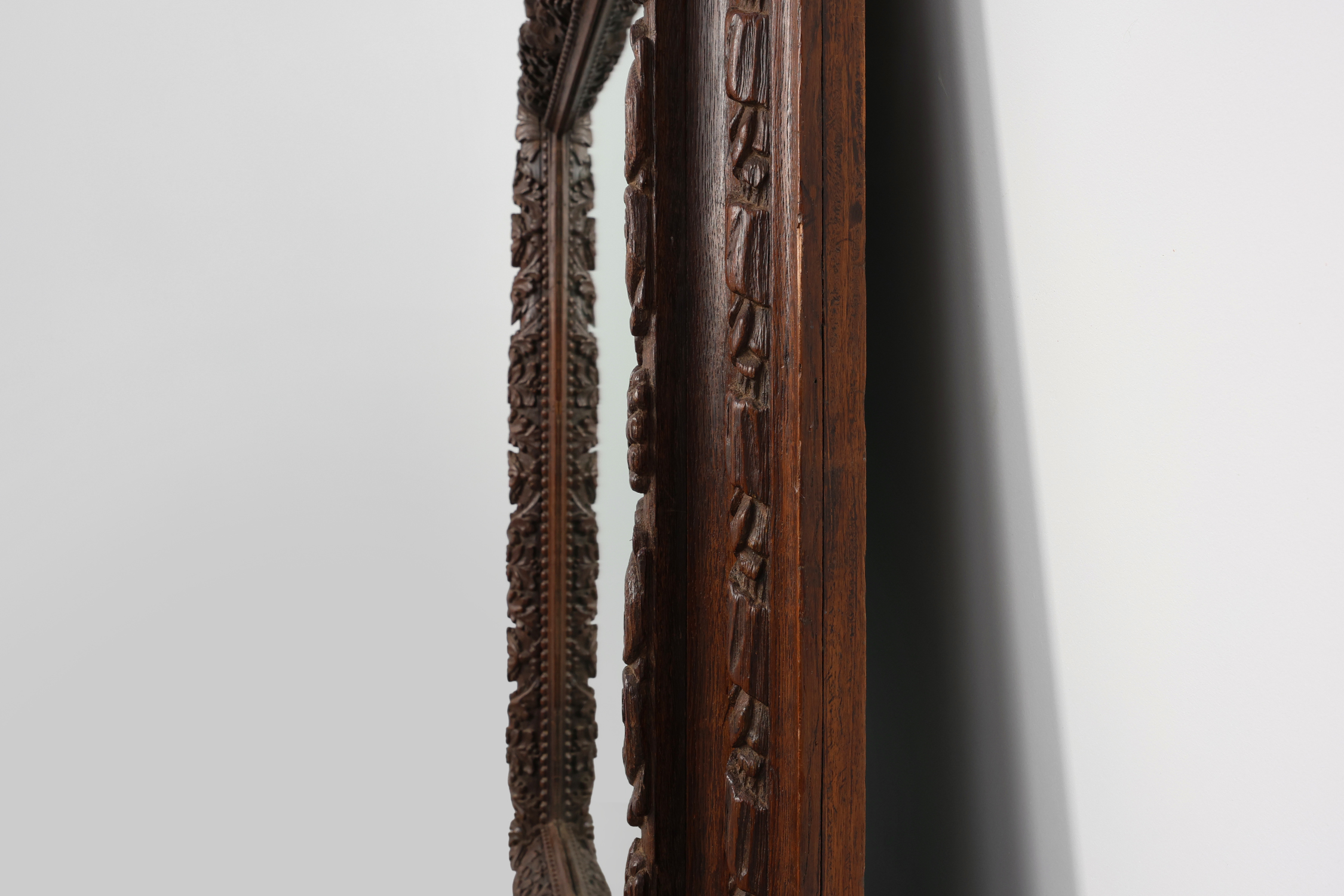 Large Antique French Carved Oak Mirror, Late 19th Century thumbnail